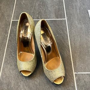 Gold Badgley Mischka Glitter Heels